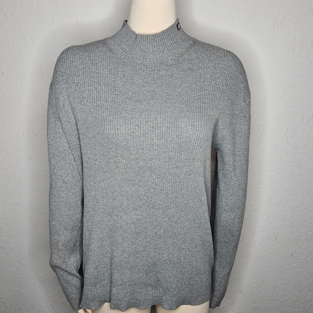 Ralph Lauren Polo Jeans Co Womens Gray Ribbed Mock Neck Cotton Sweater Large
